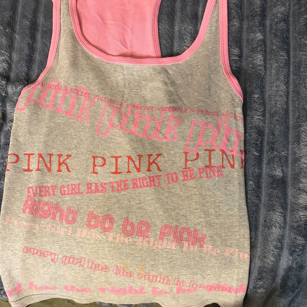 PINK Victoria's Secret Gray Tank Top with Pink Trim and Logo